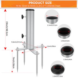 Umbrella Spike I Beach Umbrella Anchor Stake I Removable Inground Umbrella Stand Base with 4 Spike,Outdoor in Ground Parasol Base Mount,Patio Umbrella Stand Holder for Beach,Sand,Yard,Lawn (Silver)