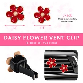 povtii 6PCS Car Air Vent Clip, Daisy Flower Auto Scents Air Freshener Clip with 6 Fragrance Piece, Decorative Auto Air Conditioning Clip for Women Girl, Universal Car Accessories (Red)