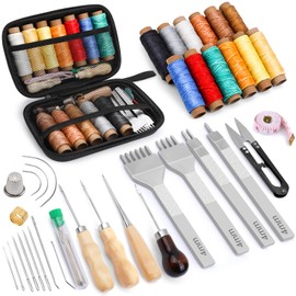 MORFEN 56Pcs Leather Stitching Punch Kit, Leather Sewing Kit with 4mm Prong Sewing Hole Punch Waxed Thread Hand Sewing Stitching Needles Leather Working Tools for Beginners DIY Leather Crafting