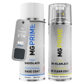 MG PRIME Autolack 2K Spraydosen Set für Peugeot ETW Gris Graphite Metallic/Grey Charcoal Metallic Basislack 2 Komponenten Klarlack Sprühdose