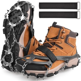 Crampons Ice Shoe Claws Shoe Crampons with 19 Stainless Steel Teeth Spikes, Ice Spikes, Snow Chain, Grödel and Spikes for Mountain Shoes, Climbing, Mountaineering, Trekking, Winter, Outdoor(M)