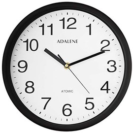 Adalene 10 Inch Large Atomic Wall Clock Analog Display - Vintage Black Wall Clock Atomic Movement - Battery Operated Modern Wall Clock for Office, School Classroom, Kitchen, Bedroom (10 inch)
