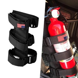Slykew 1 PC Car Fire Extinguisher Fixed Strap, Adjustable Anti-roll Bar Fire Extinguisher Mount Holder, Velcro Fastening Shockproof Fit Diameter Not Larger Than 3.6", Compatible with Wrangler (Black)