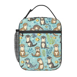 ainori Reusable Otter and Fish Lunch Box for Kids Girls Boys Women Adult, Insulated Cute Marine Life Lunch Bag,Polyester Cooler Handbags Case for School Picnic Work Travel Outdoor Beach or Hiking