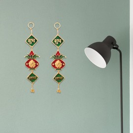 LoveNspire Shubh Labh Hanging Indian Wall Door Hangings Diwali Meenakari Rangoli Hanger - 2 Pcs Traditional Deepawali Decor for Home Entrance and Gift - Pattern: Golden