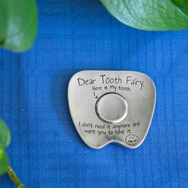 DANFORTH – “Dear Tooth Fairy” Tray For Boys & Girls With Loose Teeth, 2 ½” – Bedside Tooth-Shaped Tray To Hold Lost Baby Teeth – Gender-Neutral, Engraved & Handmade – Made In USA