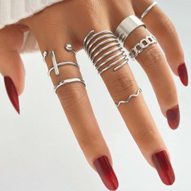 TseenYi Boho Knuckle Rings Finger Rings Gold Midi Finger Stackable Ring Vintage Finger Joint Rings Cross Rings Twist Knuckle Rings Open Stackable Ring Jewellery for Women and Girls, Stainless Steel