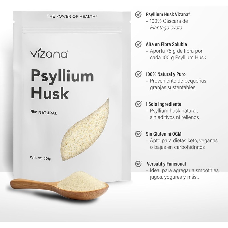 VIZANA NUTRITION Psyllium Husk Natural, 600g Sin Azucar, Cáscara de