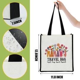 QIONGQI Mamaw Gifts: Floral Grandma Gifts - Medium Canvas Tote Beach Reusable Grocery Shopping Bags for Mothers Day, Retirement, Birthday & Thank You
