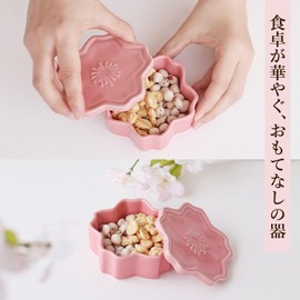 Dolce Duo DAM-122 Small Bowl with Lid, Cherry Blossom Shape, Pink, Osecti, Beginning to Eat, Diameter 3.9 inches (10 cm), Set of 2