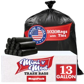Black 13 Gallon Trash Bags – Bulk 1020 Count – Tall Kitchen Garbage Bags – 13 Gal Unscented Plastic Can Liners for Bathroom, Office, Janitorial, Commercial, Industrial, Municipal – Drawstring-Free