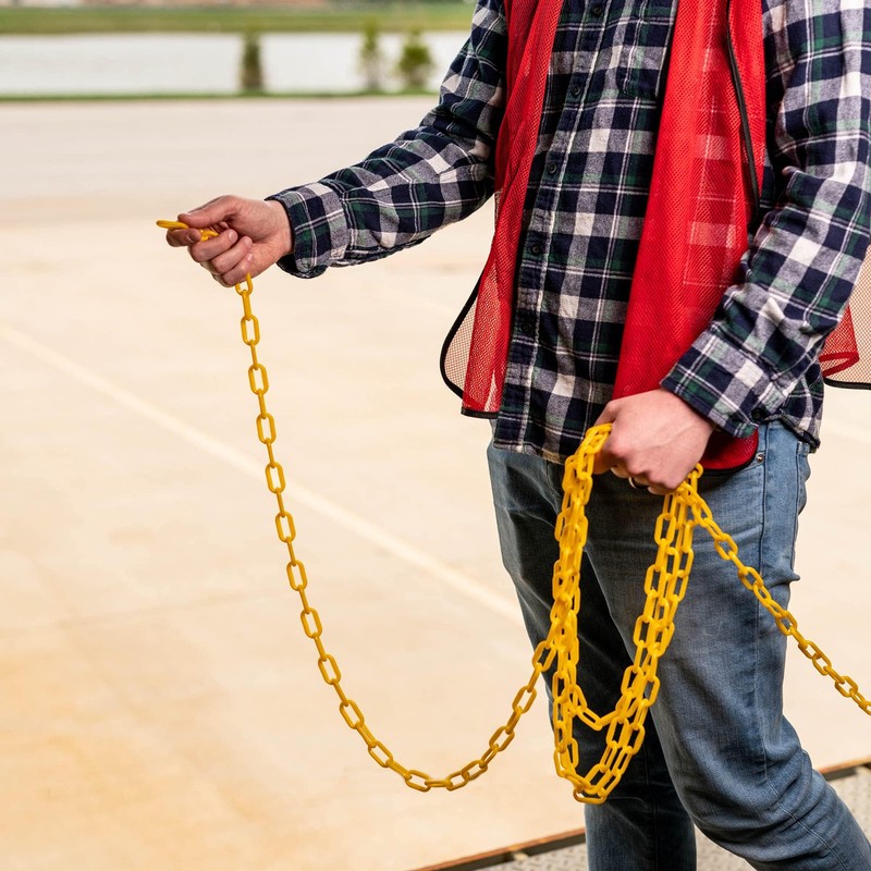 100-foot Plastic Safety Chain Barrier - High-Visibility Lightweight Yellow Barricade