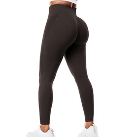 VOYJOY Athletic Workout Scrunch Leggings for Women High Waist Seamless Gym Pants Tummy Control Amplify Tights Chocolate XL