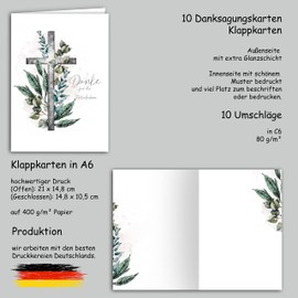 10 Thank You Cards Mourning with Envelope Thank You Card Folding Cards Sympathy Cards Thank You Card Condolence Cards Thank You Funeral Condolence Card Stylish Cross Watercolour Delicate