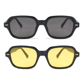 OSAGAMA Vintage Retro Sunglasses for Women Men Fashion Square Large Sunglasses Fashion, Black + light yellow