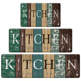 CHICNOOK Farmhouse Kitchen Mats for Floor Set of 3, Wooden Board Theme Kitchen Rugs, Kitchen Rugs Non-Slip Washable, Anti Fatigue Kitchen Mat for Sink Office Laundry,18"x30"+18"x48"+18"x60" Inches
