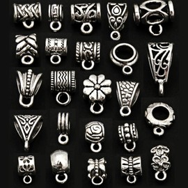 RUBYCA 24Pcs Mix Tibetan Silver Color Connectors Bails Beads fit European Charm Bracelet Pendant