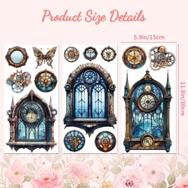 Peacoblue Rub on Transfer Decal Sticker for Furniture Craft Decor 6"x12" Steampunk Window, 3Pcs Waterproof UV DTF Transfer for Drawer Dresser Glass Porcelain Wood Plastic Window
