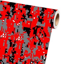 Sky Auto INC Digital RED Camouflage Vinyl Car Wrap Film Sheet + Free Cutter & Squeegee (6ft x 5ft / 72" x 60")