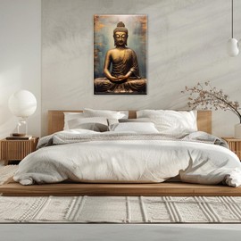Buddha Canvas Wall Art Retro Buddha Statue Pictures Wall Decor Zen Painting Meditation Artwork For Spirit Bathroom Yoga Room Decor Frame(Artwork-4,16"x24")