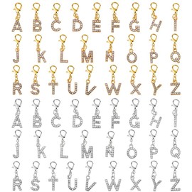 SUPERFINDIN 52Pcs 2 Colors Letter Pendants Alloy Crystal Rhinestone Alphabet Charm A-Z Alphabet Letter Charms with Lobster Claw Clasps for DIY Craft Choker Keychain