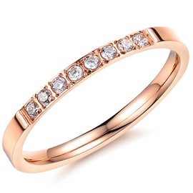 Fashion Month Women 2mm Luxury Titanium Stainless Steel Cubic Zirconia CZ Inlay Rose Gold Ring Wedding Engagement Band, Titanium 316L Stainless Steel Cubic Zirconia, Cubic Zirconia