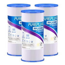 PUREPLUS 20 Micron 10" x 4.5" Whole House Pleated Sediment Filter for Well Water, Replacement Cartridge for GE FXHSC, Culligan R50-BBSA, Pentek R50-BB, DuPont WFHDC3001, W50PEHD, GXWH40L, 3Pack