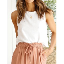 Kinghua Linen Vest Women 2025 Spring Summer Beach Vacation Casual Cute Crop Sleeveless Vest Tops (White, XS)