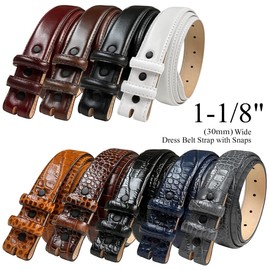 Italian Calfskin Genuine Leather Dress Belt Strap with Snaps 1-1/8"(30mm) Wide (Lizard Black, 38)
