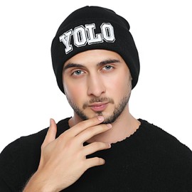 DonDon Men's Beanie Statement Winter Hat, Yolo