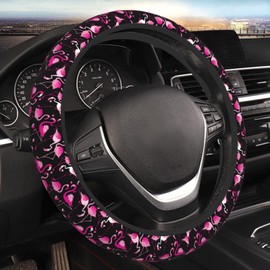 Pink Flamingos Elastic Steering Wheel Cover Non-Slip Breathable Steering Wheel Protector Fit Auto, Suvs, Truck