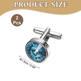 uxcell 2Pcs Crystal Cufflinks, Copper Round Cuff Links for Men Business Groom Wedding Party Birthday, Sky Blue