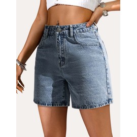 Eddoyee Women Denim Jean Shorts Stretchy High Waisted Jorts Y2k Bow Embroidery Frayed Hem Shorts with Pockets Black-Grey