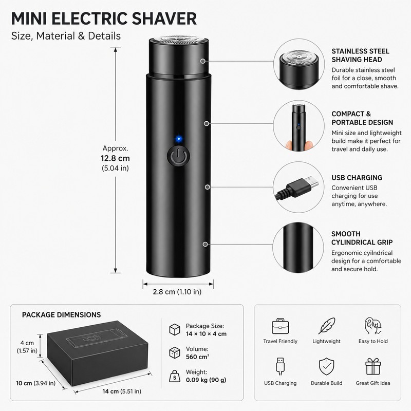 Mini Electric Facial Shaver for Men – USB Rechargeable Razor