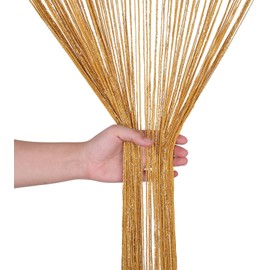 WedDecor Gold String Curtains Glitter Fringe Panel Fly Screen Room Divider Tassel Curtain for Doors, Doorway, Windows, Home Décor, Event Decoration, (90cm x 200cm)