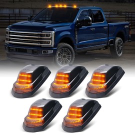 HTZCMOTO LED Cab Roof Marker Lights Compatible with F250 F350 F450 F550 Super Duty 2017-2024, 5pcs Clearance Top Cab Lights for Pickup Trucks, Smoked Len + Amber Light