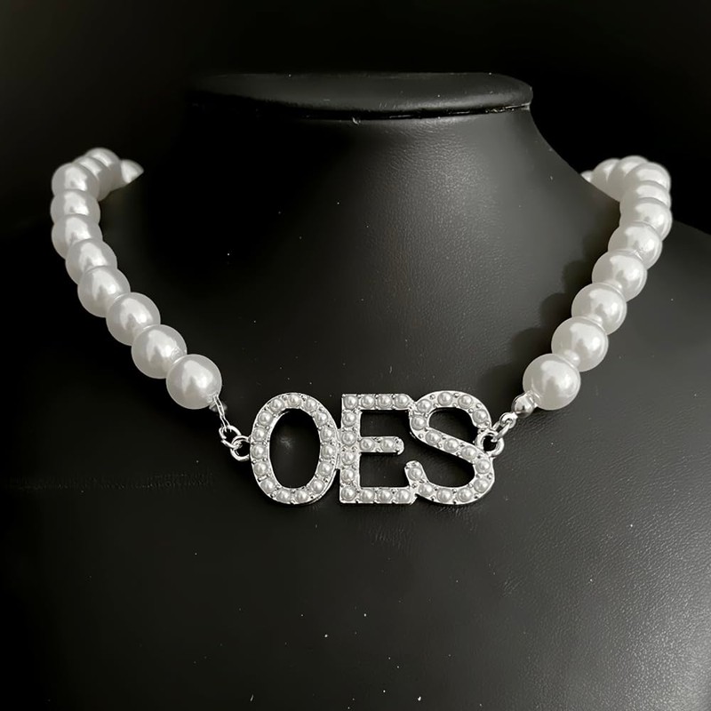 Order Of The Eastern Star Society Beads Necklace OES White