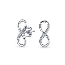 Infinity Symbol Cubic Zirconia Pave CZ Colorless Stud Earrings For Women or Girls 925 Sterling Silver 6MM