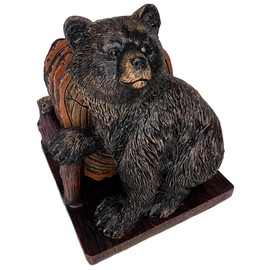 Grizzly Bear 4 Drink Coaster Set – Guardian of The Coasters Holder – Rustic Cabin Kodiak Brown Bear Figure Décor for Cabin, Lodge and Home