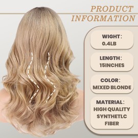 EMMOR Short Curly Wigs with Fringe, Wavy Bob Wigs for Women Heat Resistant Synthetic Wigs Shoulder Length Wigs Natural Looking(Ombre Blonde)