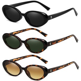 Breaksun Retro Oval Sunglasses for Women Men Fashion Small Oval Sunglasses 90s Vintage Shades, 3 Pack (Black/Grey+ G15+ Brown Gradient), MM