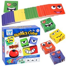 Wooden Expression Toy Puzzle, Interactive Wooden Cube Game, Building Block Wooden Puzzle Montessori Toy, Wooden Game Board Game, Puzzle Game for Children as a Family Game with Bell