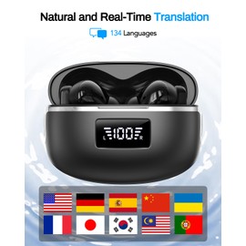 AI Language Translation Earbuds, 60H Real-Time Bluetooth 5.4 Translator Earbuds, Support 134 Languages with AI App, 3-in-1 Ear Buds with ENC Mic, 5 Translation Modes Earphones Travel/Business/Learning