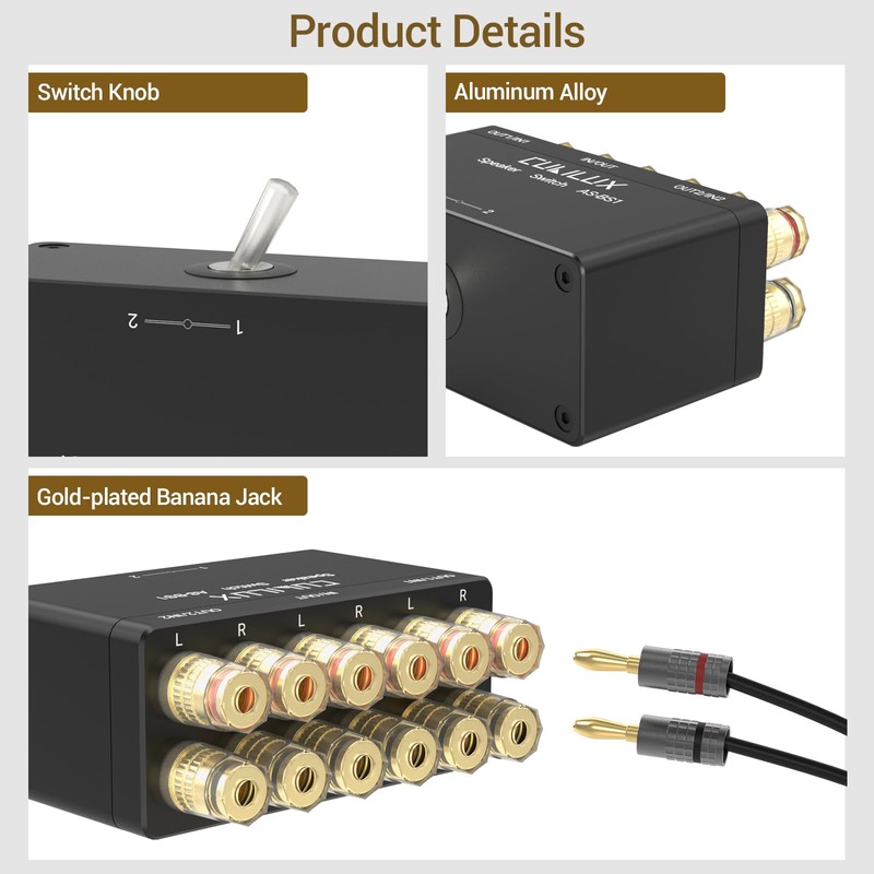 Cubilux AS-BS1 2-Way Speaker Selector Switch Box, A/B Amplifier Switcher