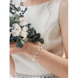 SWEETV Cubic Zirconia Wedding Bridal Bracelet for Brides,Bridesmaids, Silver Crystal Elegant Tennis Bracelet for Women Prom Jewelry Gifts (Style8-Pearl)