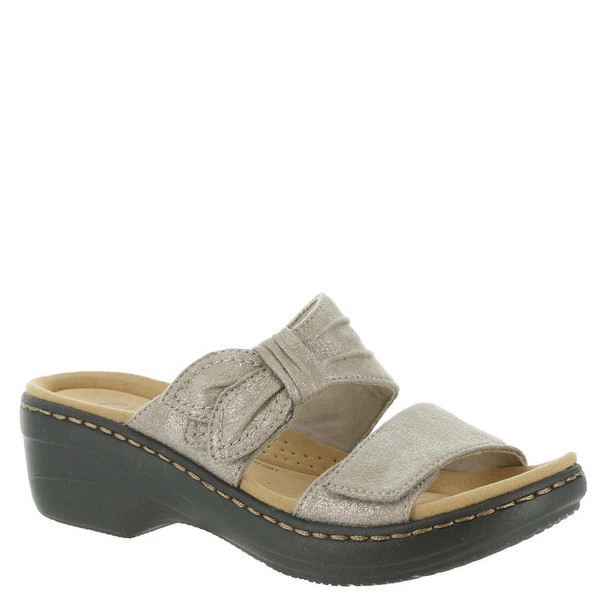Clarks Merliah Charm Heeled Sandal, Taupe Metallic Synthetic, 10 Medium