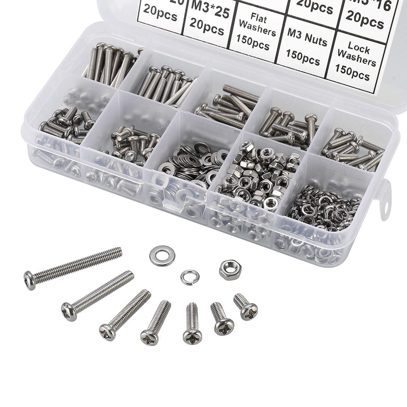 FandWay 600Pcs M3 Screw Assortment Kit 304 Stainless Steel Phillips