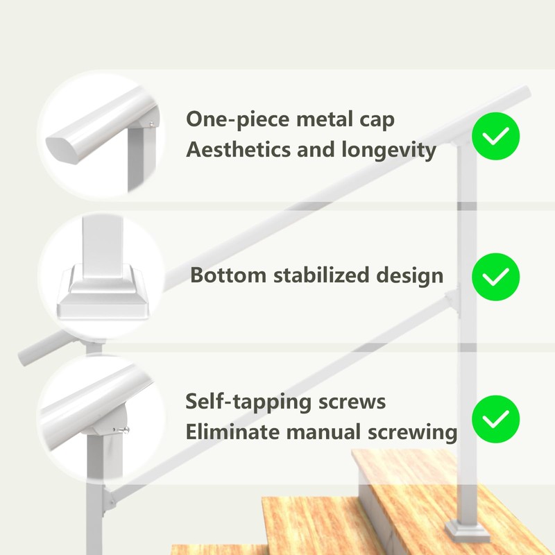 MDpygsfj Hand Rails for Outdoor Steps, 4 Step Handrail Stair