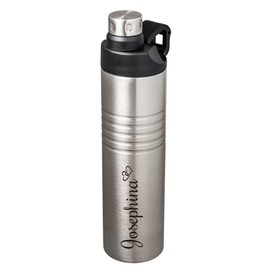 Schmalz® Korinth thermal stainless steel drinking bottle with engraving, dishwasher-safe, leak-proof, double-walled, 600 ml, sports, leisure, hiking, school, camping, 52456 (silver, with engraving)