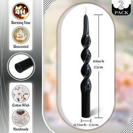 FLAMMUL Spiral Candles Twisted Candlesticks - 10 Inch Unscented Wax Candles 2PCS Handmade Candlestick Dinner Candles for Table Home Decor(Black)